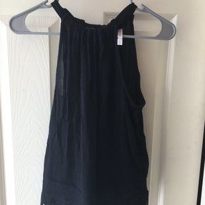 Black Halter Top with Lace Trim